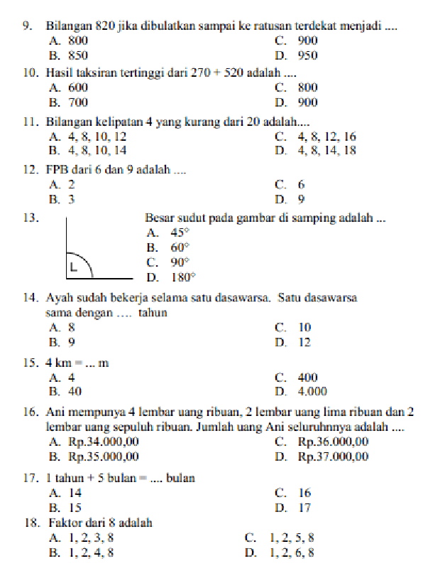 15 Contoh soal dan jawaban matematika kelas 4 SD yang sering keluar saat ujian 2026