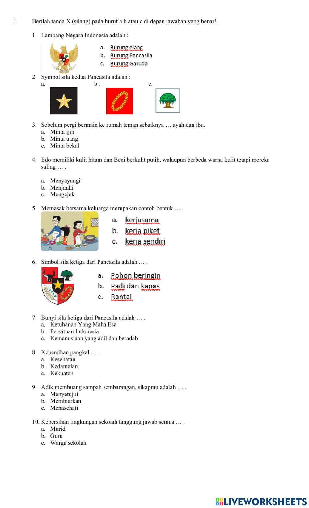 Soal PPKn Kelas 1 worksheet Soal PPKn Kelas 1 worksheet