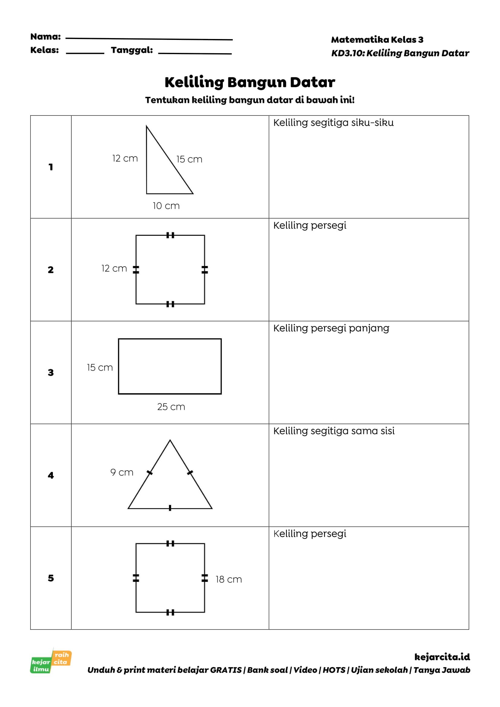 Materi Belajar Soal Matematika Kelas 3 - Keliling Bangun Datar Materi Belajar Soal Matematika Kelas 3 - Keliling Bangun Datar