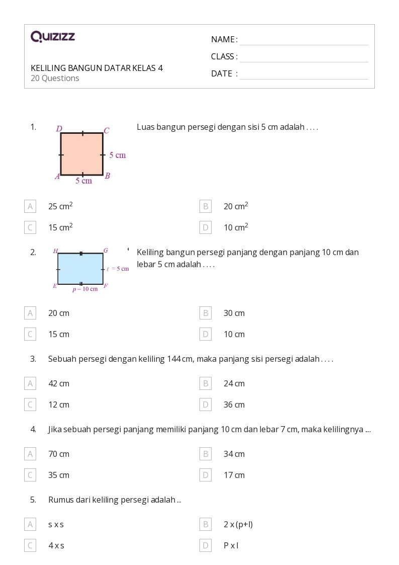 contoh soal matematika kelas 4 sd tentang luas dan keliling