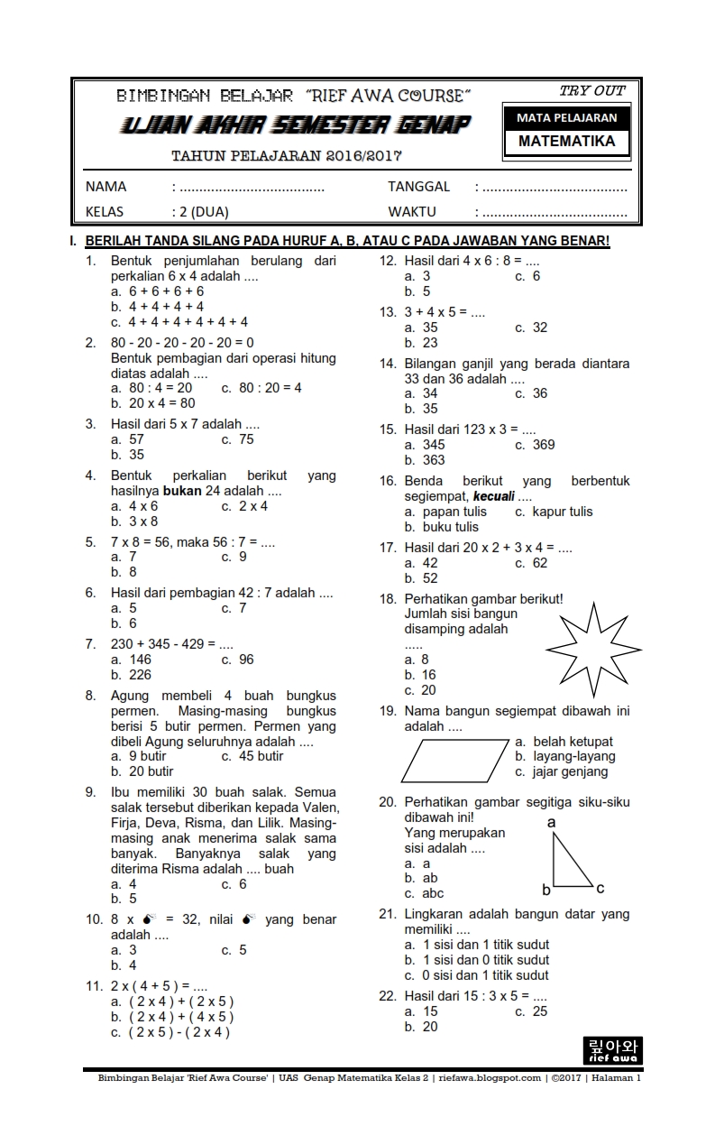 10 Contoh soal matematika kelas 4 sd semester 2 dan jawabannya agar nilai anak melesat